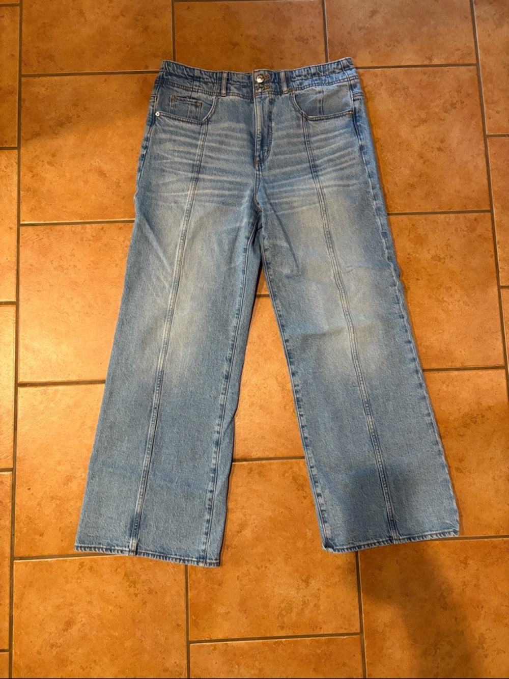 LOFT Light Blue Wide-Leg Jeans with Front Seam Detail